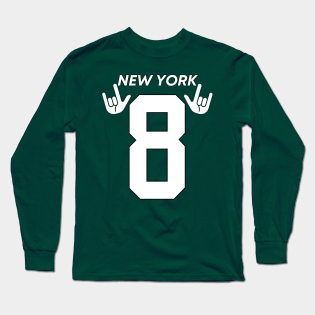 NY Jets Number AR8 Hands White Text Long Sleeve T-Shirt by Sleepless in NY